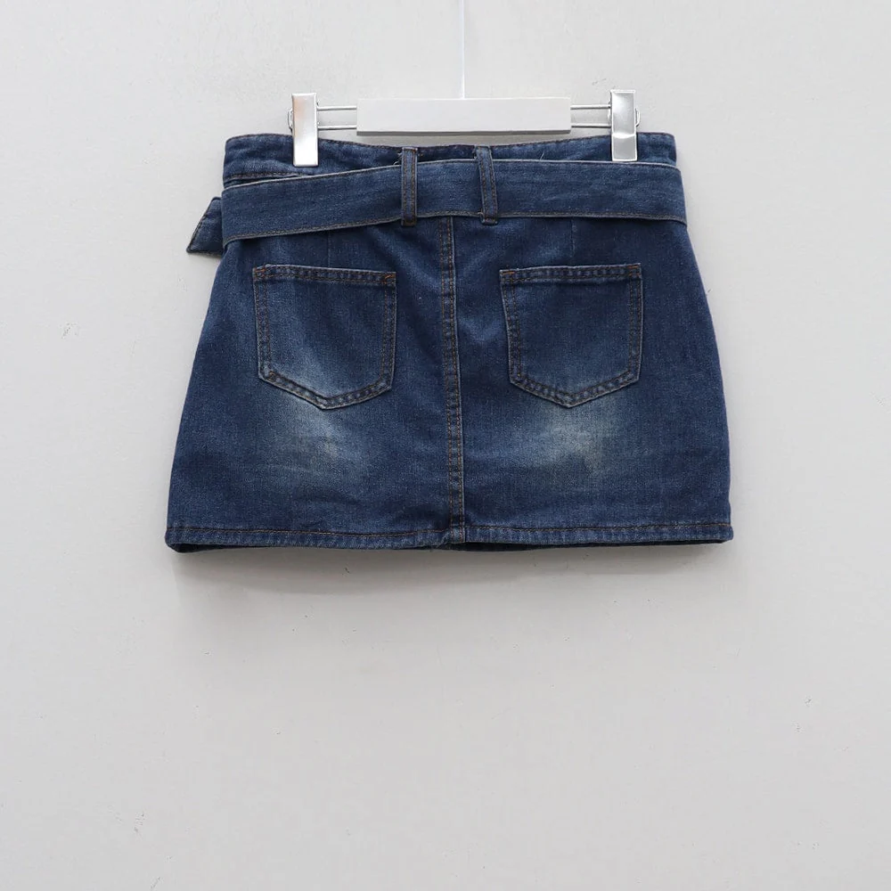 Low-Rise Bleached Denim Skorts and Belt Set CM02 - Image 17