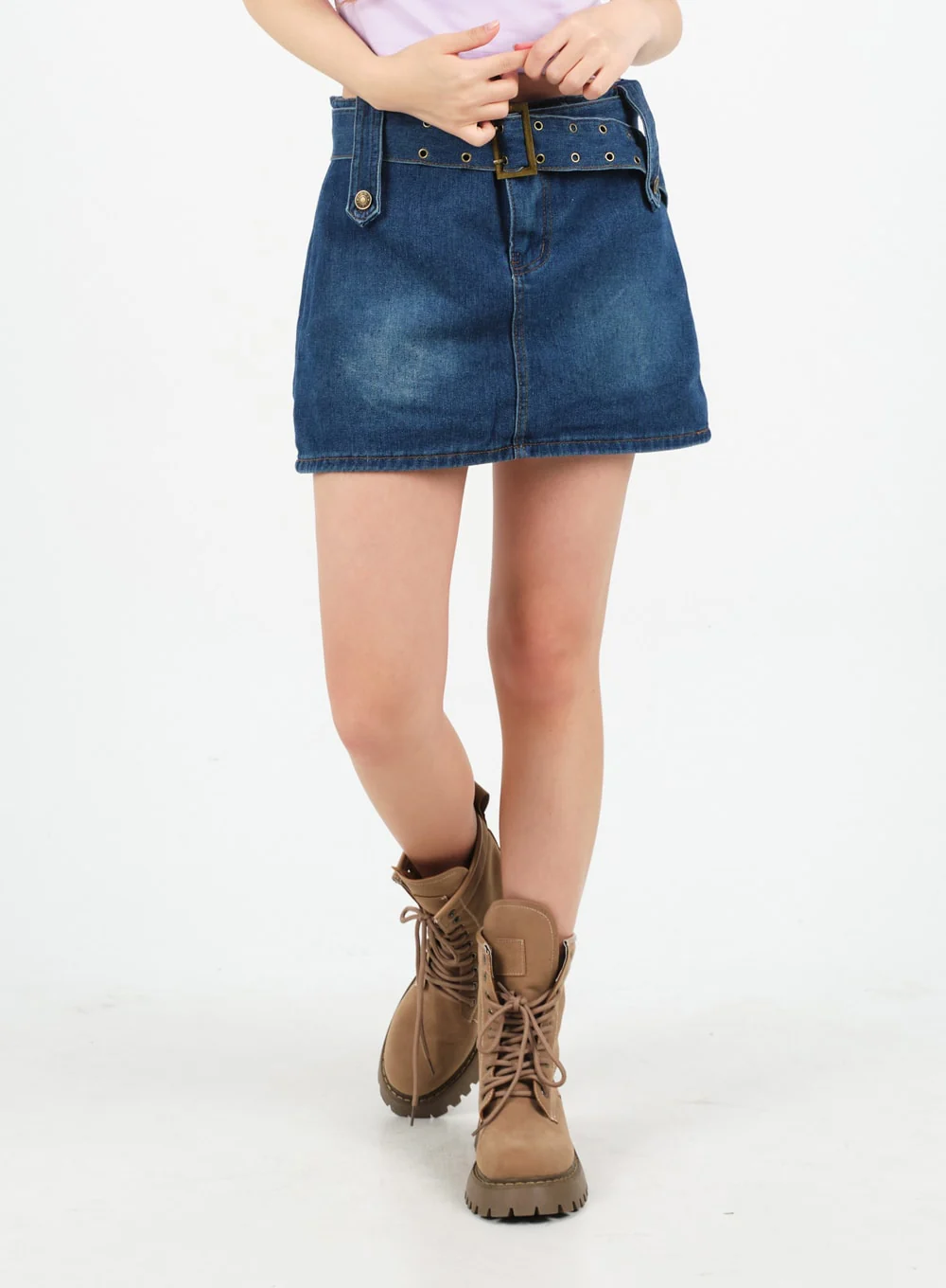 Low-Rise Bleached Denim Skorts and Belt Set CM02 - Image 6