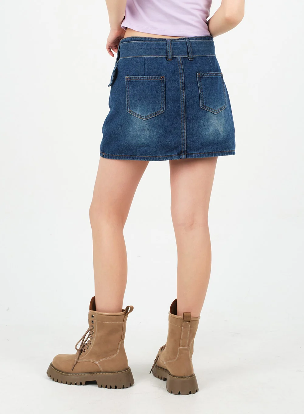 Low-Rise Bleached Denim Skorts and Belt Set CM02 - Image 7