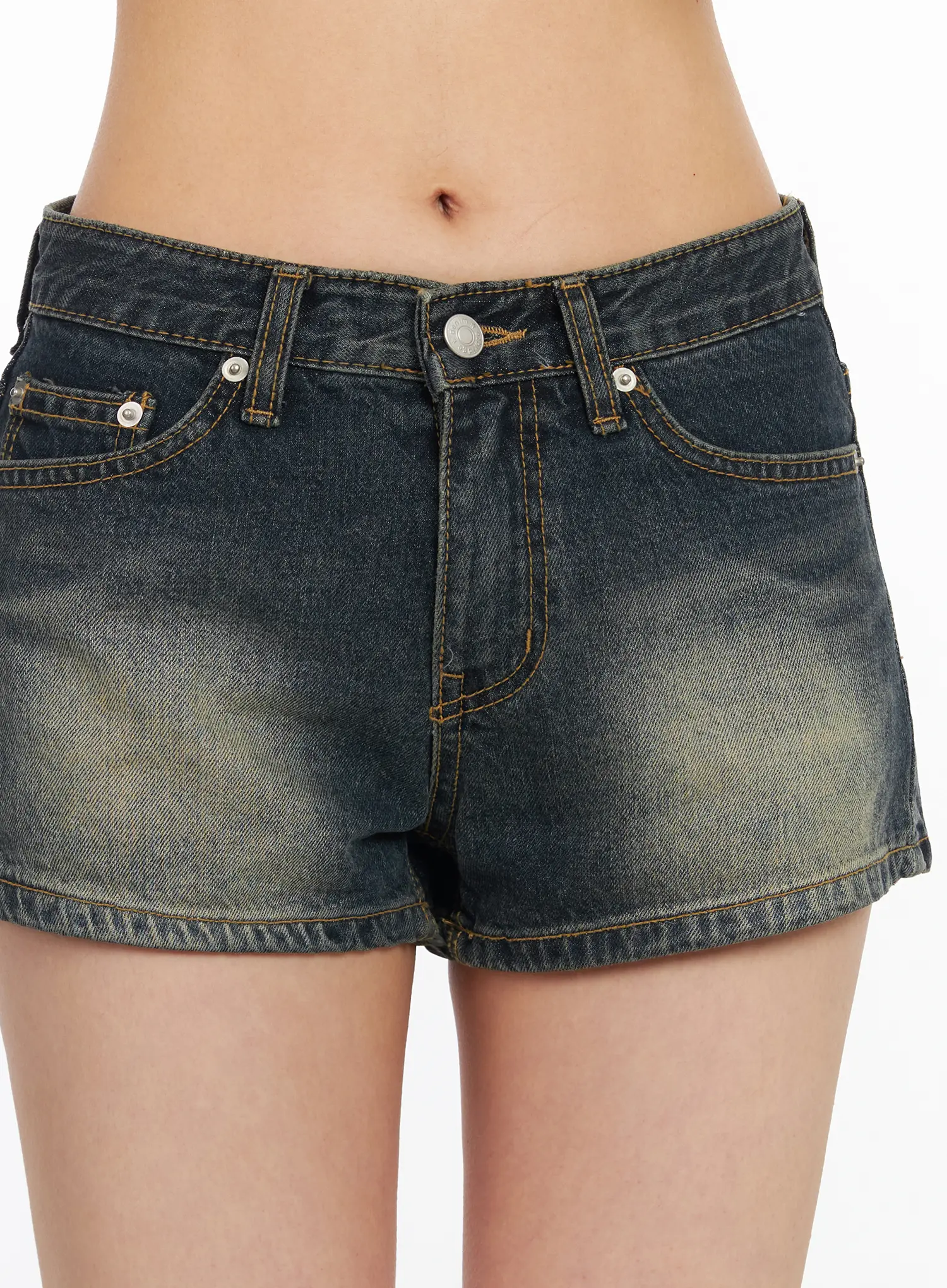 Low Rise Dark Vintage Wash Denim Shorts CM517 - Image 3