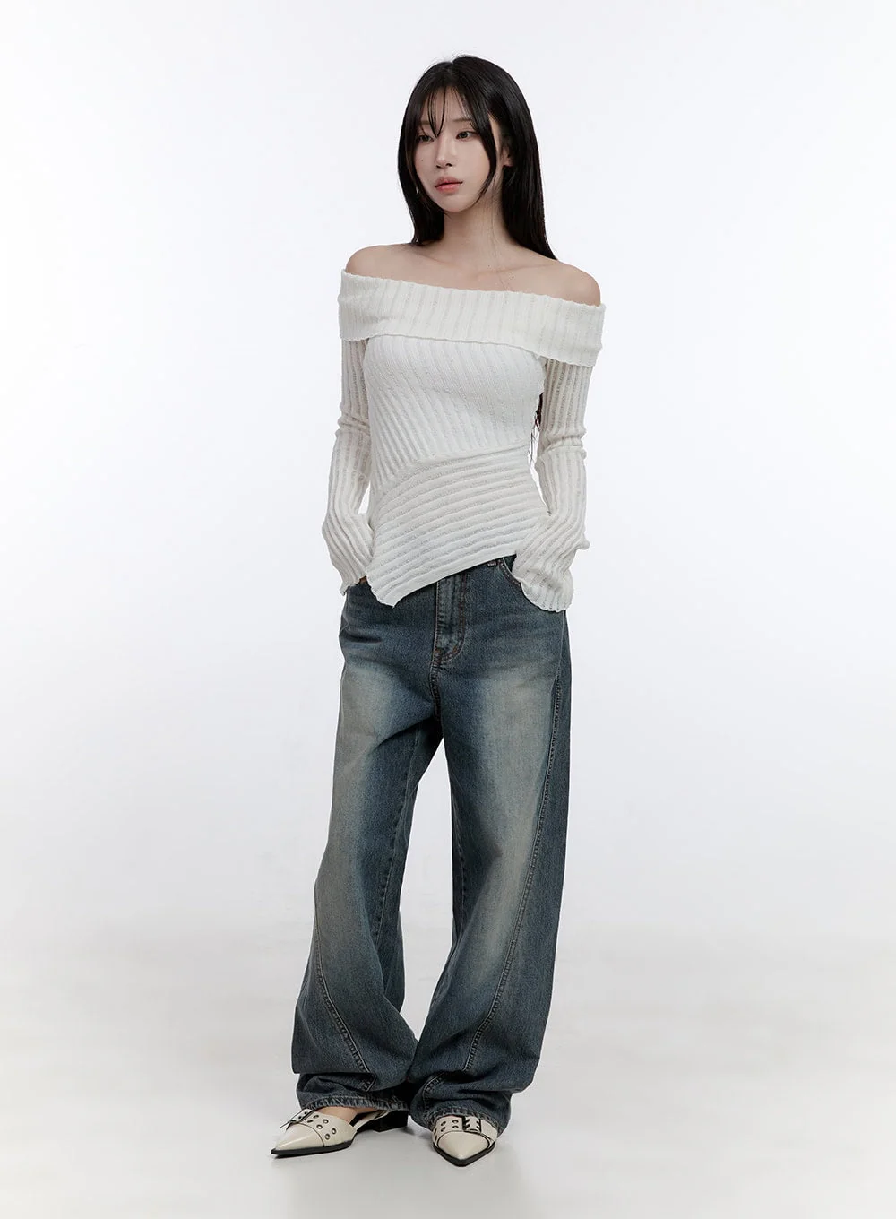 Lucia Stitched Denim Baggy Jeans CO418 - Image 2