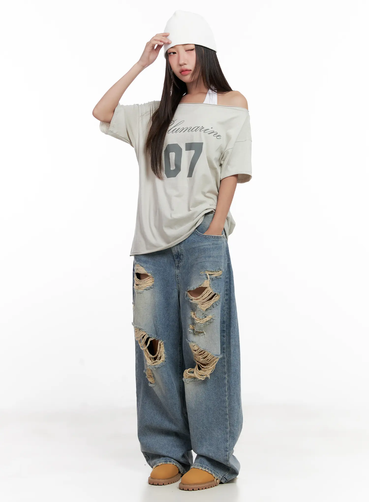 Manon Washed Distressed Wide Jeans CL518 - Image 10
