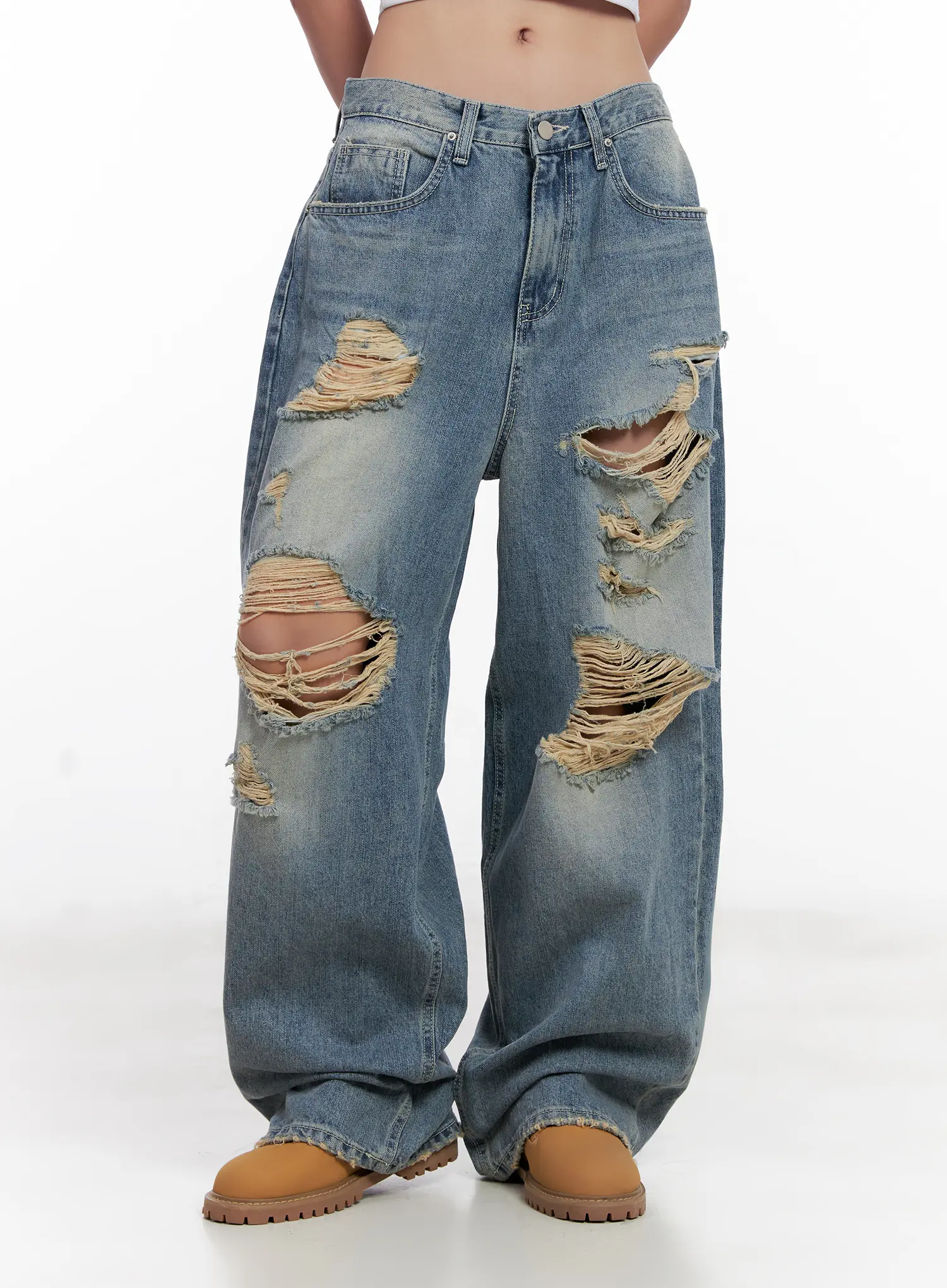 Manon Washed Distressed Wide Jeans CL518 - Image 3
