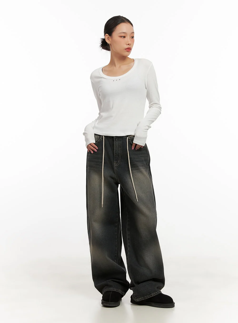 Matilda Washed Denim String Baggy Jeans CD410 - Image 2