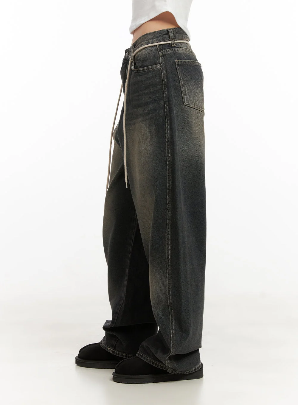 Matilda Washed Denim String Baggy Jeans CD410 - Image 3