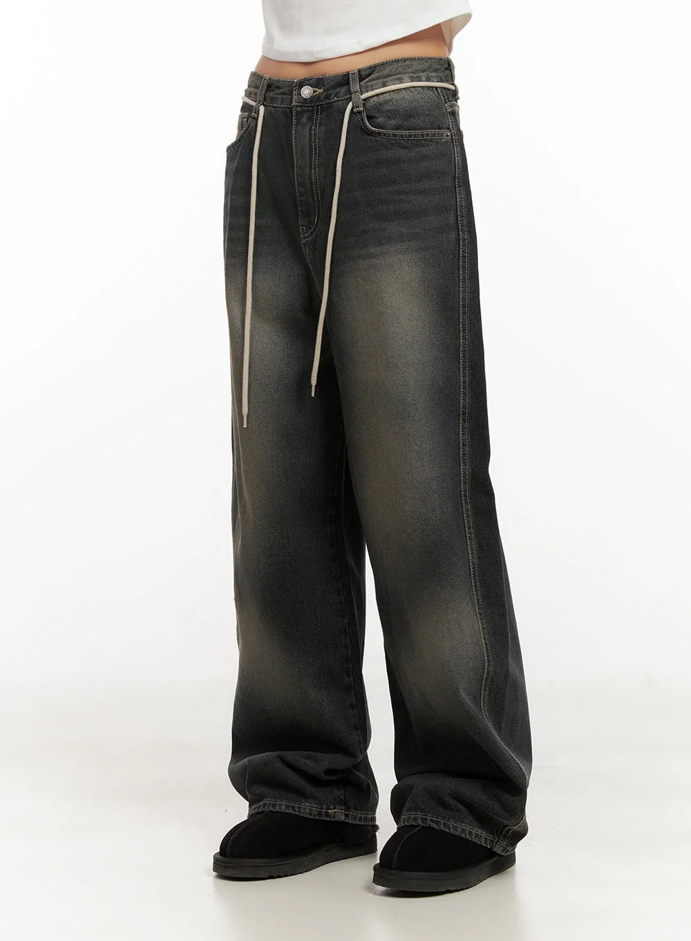 Matilda Washed Denim String Baggy Jeans CD410 - Image 7