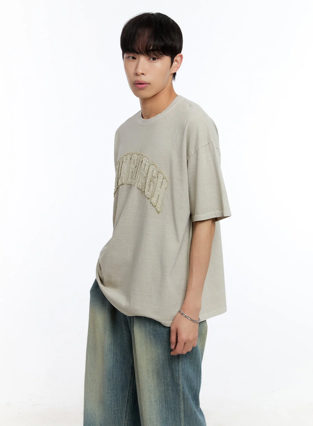 Men’s Patch Washed Oversize T-Shirt IY529 - Image 3