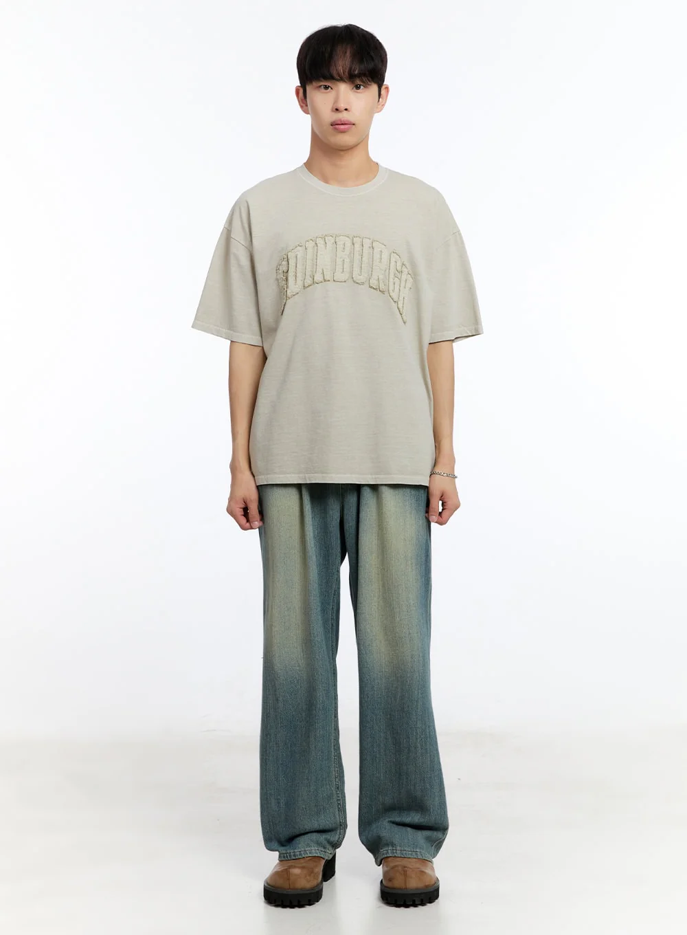Men’s Patch Washed Oversize T-Shirt IY529 - Image 7