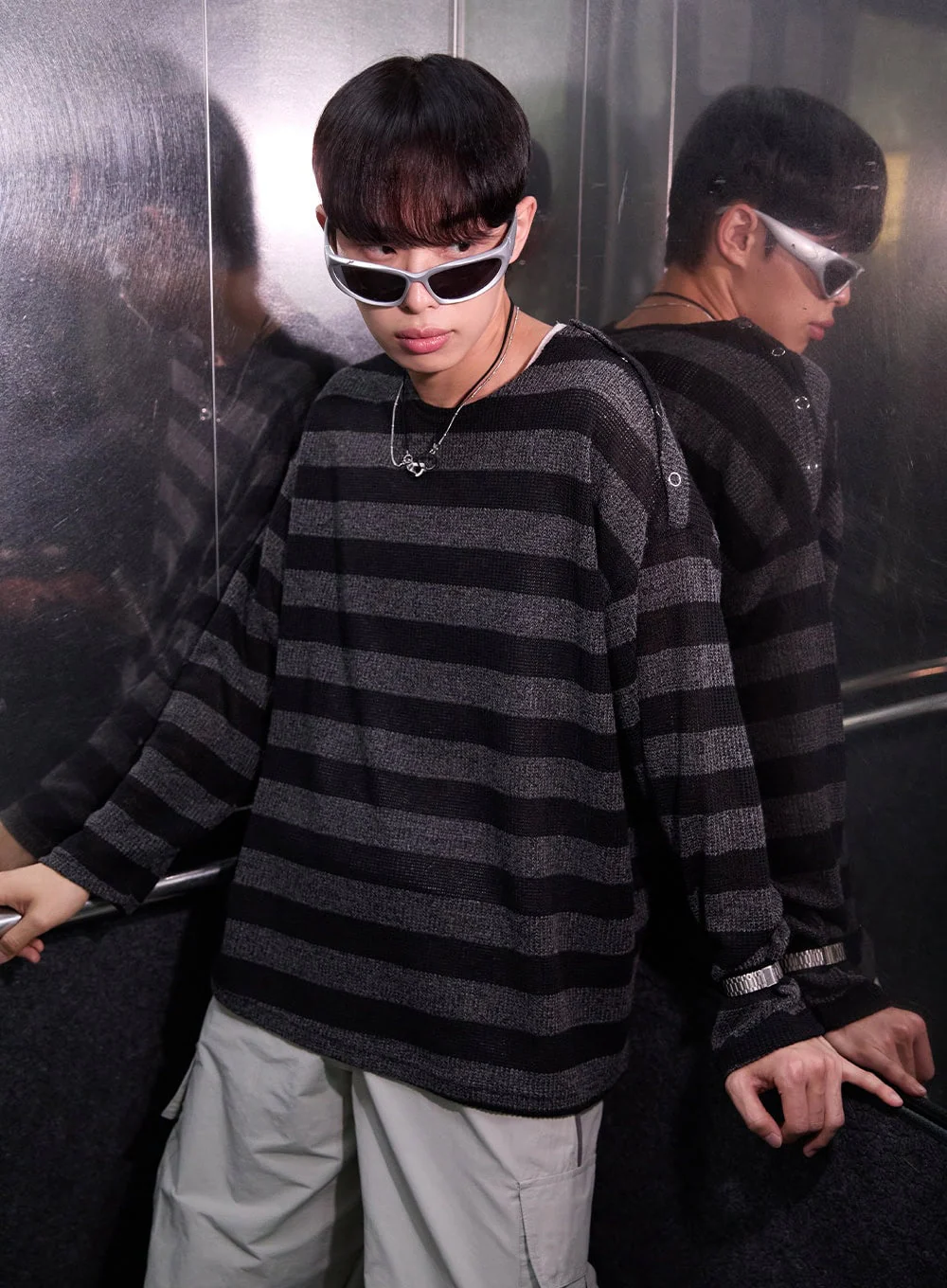 Men’s Stripe Buttoned Summer Sweater IY530 - Image 2