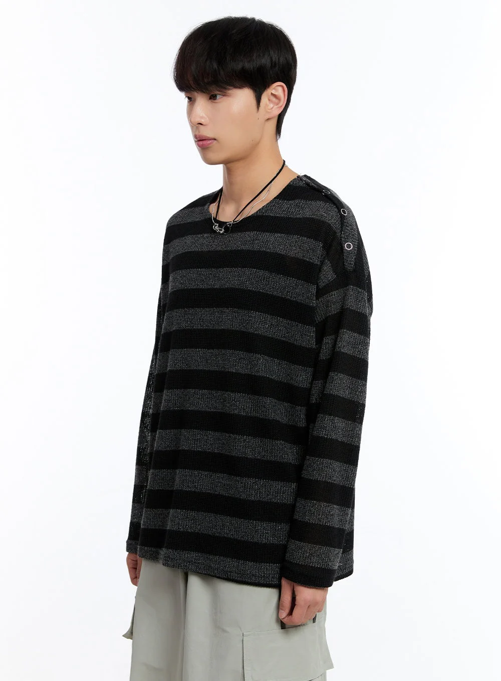 Men’s Stripe Buttoned Summer Sweater IY530 - Image 6