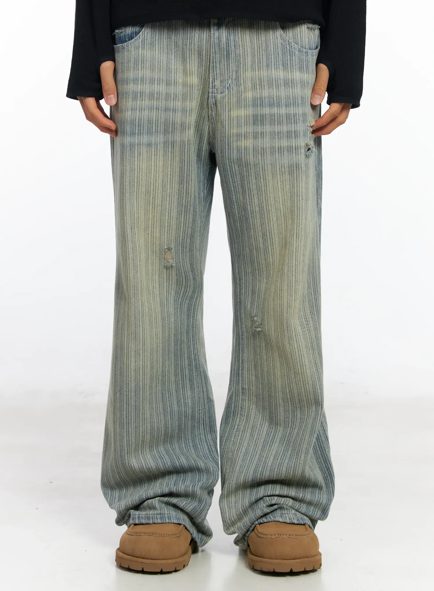 Men’s Striped Brushed Washed Jeans IF504 - Image 2