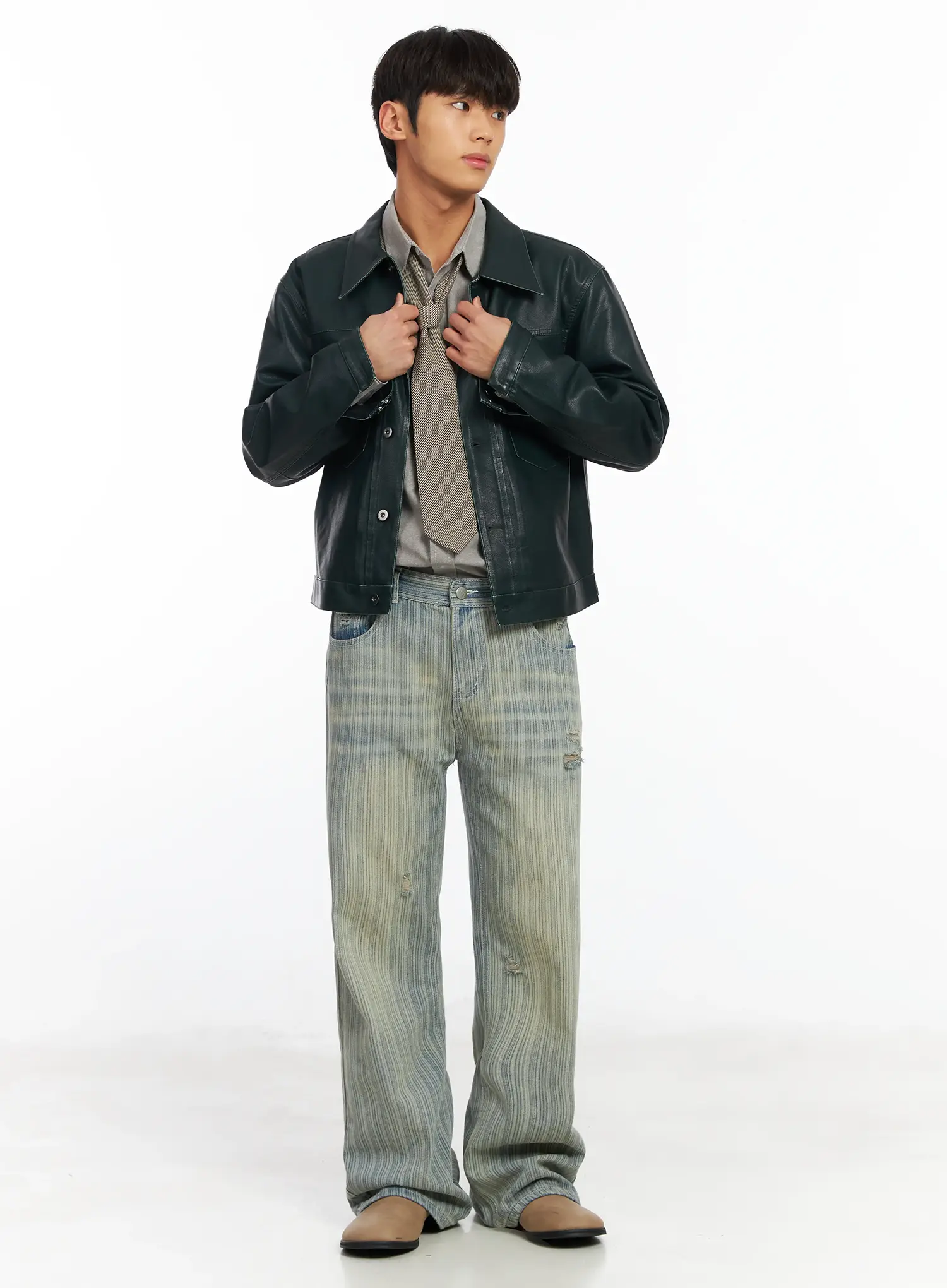 Men’s Striped Brushed Washed Jeans IF504 - Image 3