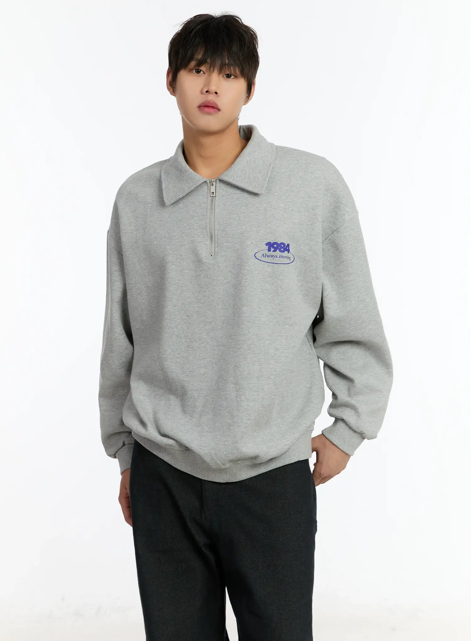 Men's 1984 Half Zip-Up Collar Sweatshirt IM502 - Image 2