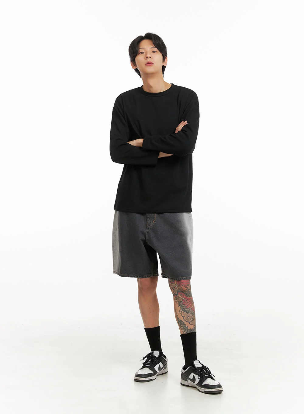 Men's Basic Oversized Long Sleeve Tee (Black) IY416 - Image 2
