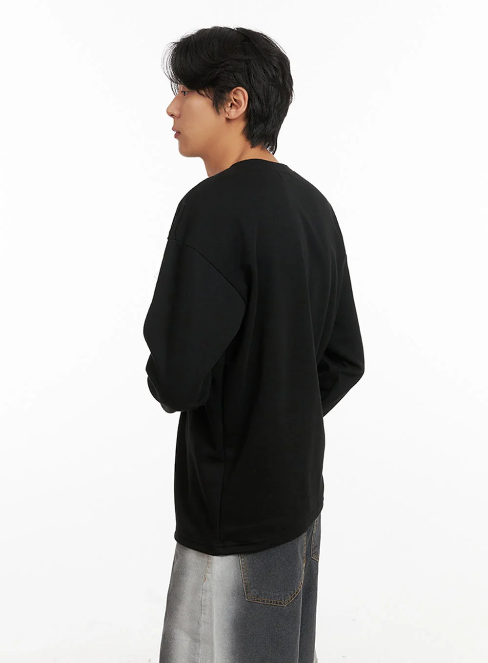 Men's Basic Oversized Long Sleeve Tee (Black) IY416 - Image 3