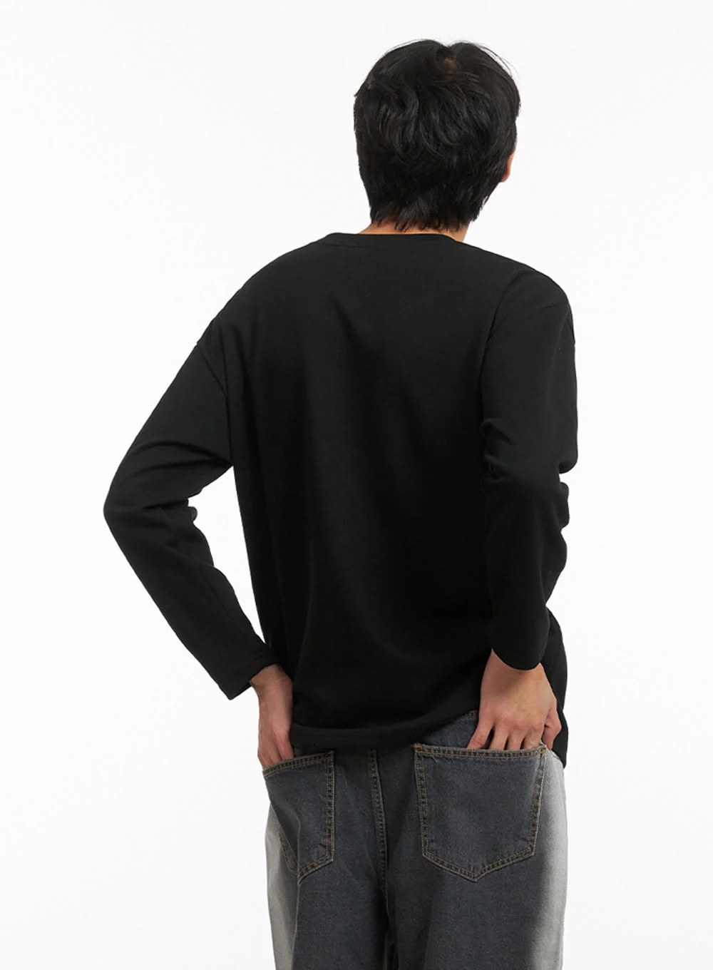 Men's Basic Oversized Long Sleeve Tee (Black) IY416 - Image 4