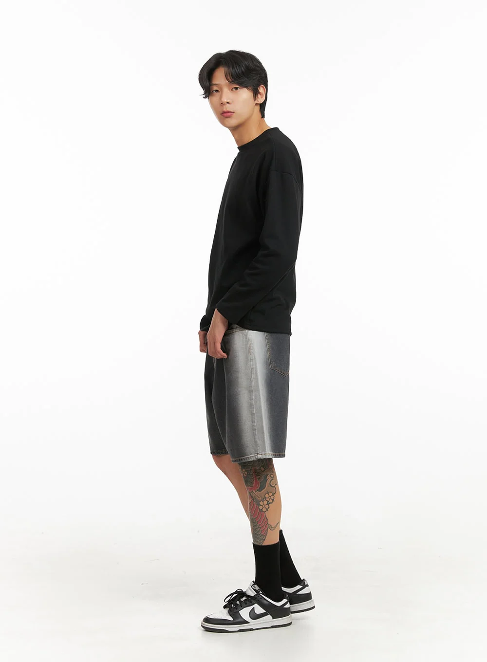 Men's Basic Oversized Long Sleeve Tee (Black) IY416 - Image 5