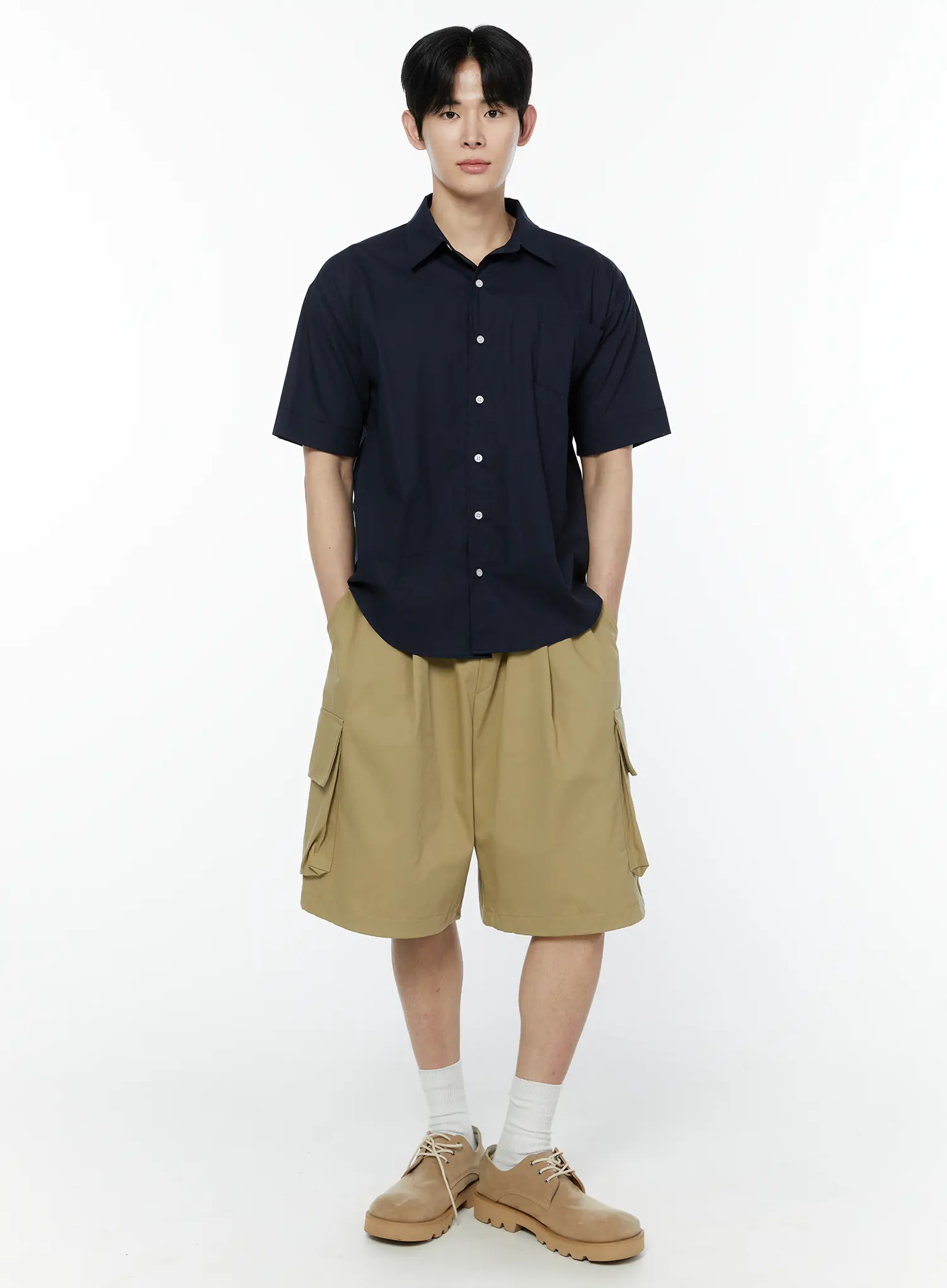Men's Beige Cargo Bermuda Shorts IA530 - Image 5