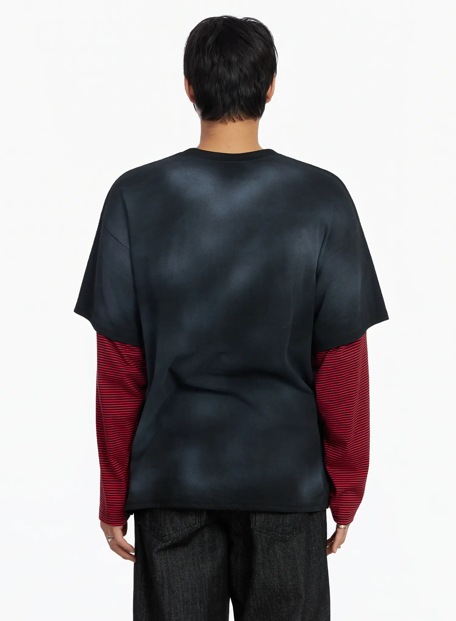 Men's Black Vintage Graphic Layered Long Sleeve Tee IJ527 - Image 5