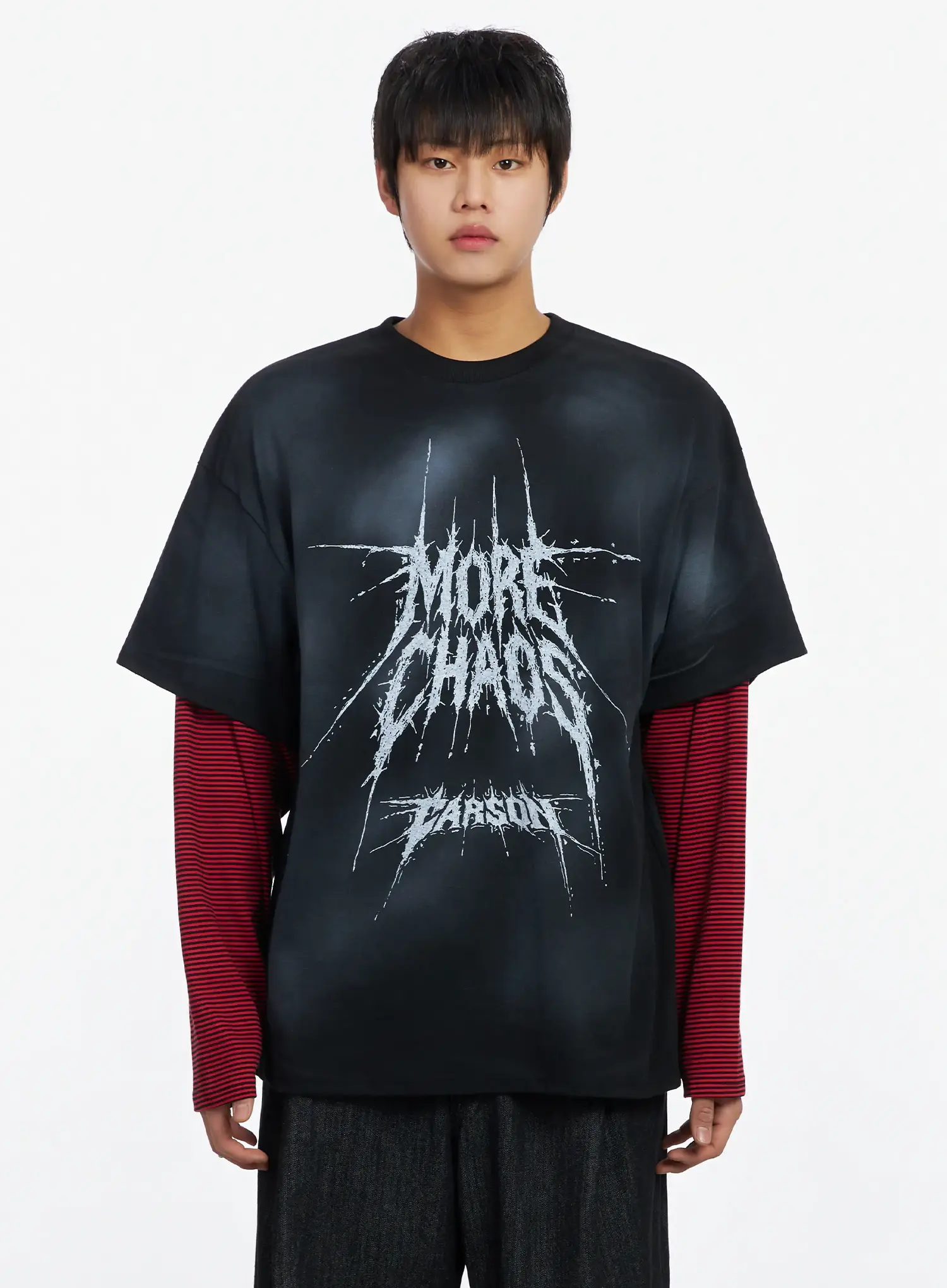 Men's Black Vintage Graphic Layered Long Sleeve Tee IJ527 - Image 9