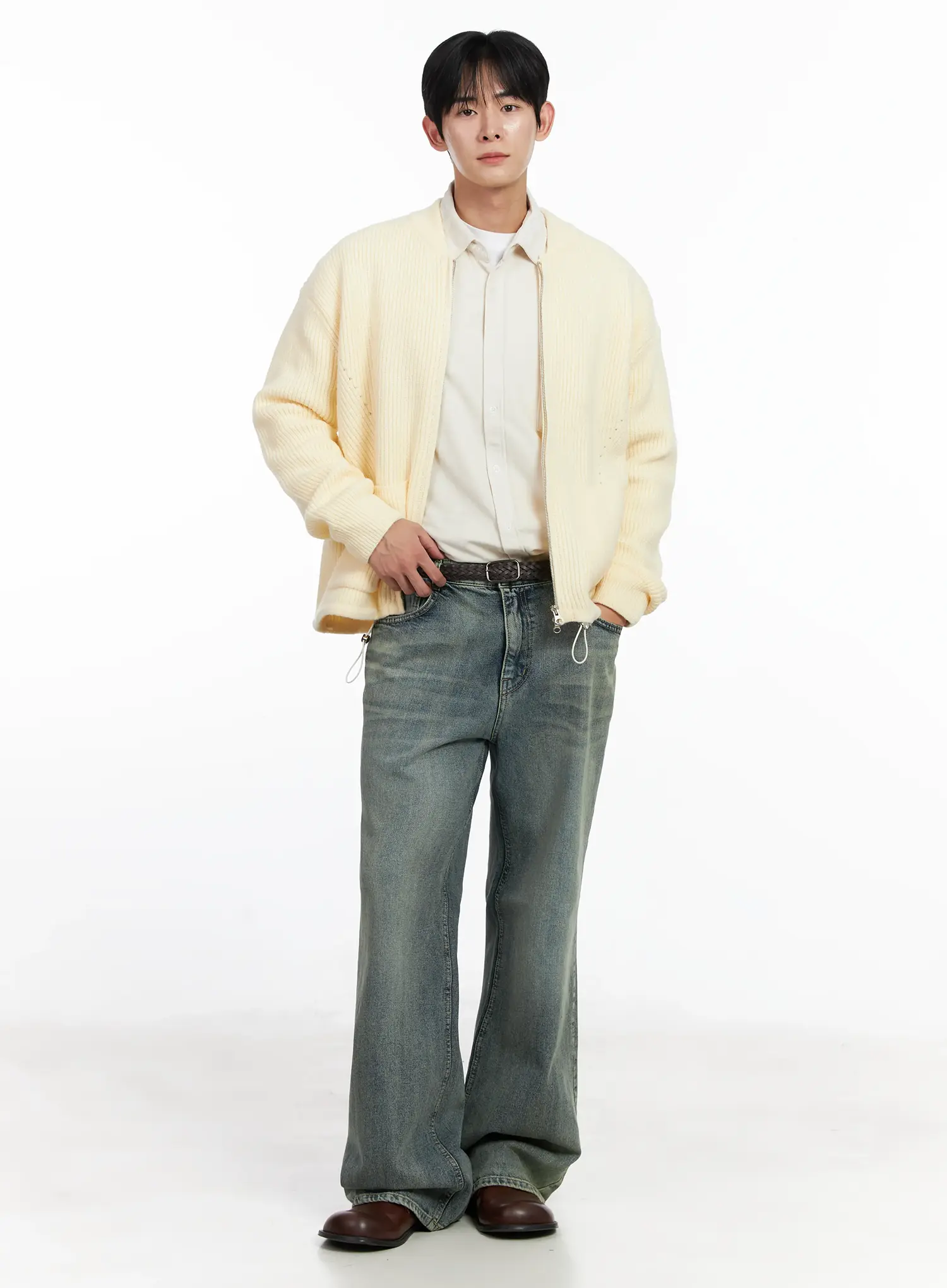 Men's Blue Washed Semi-Flared Jeans IJ521 - Image 10