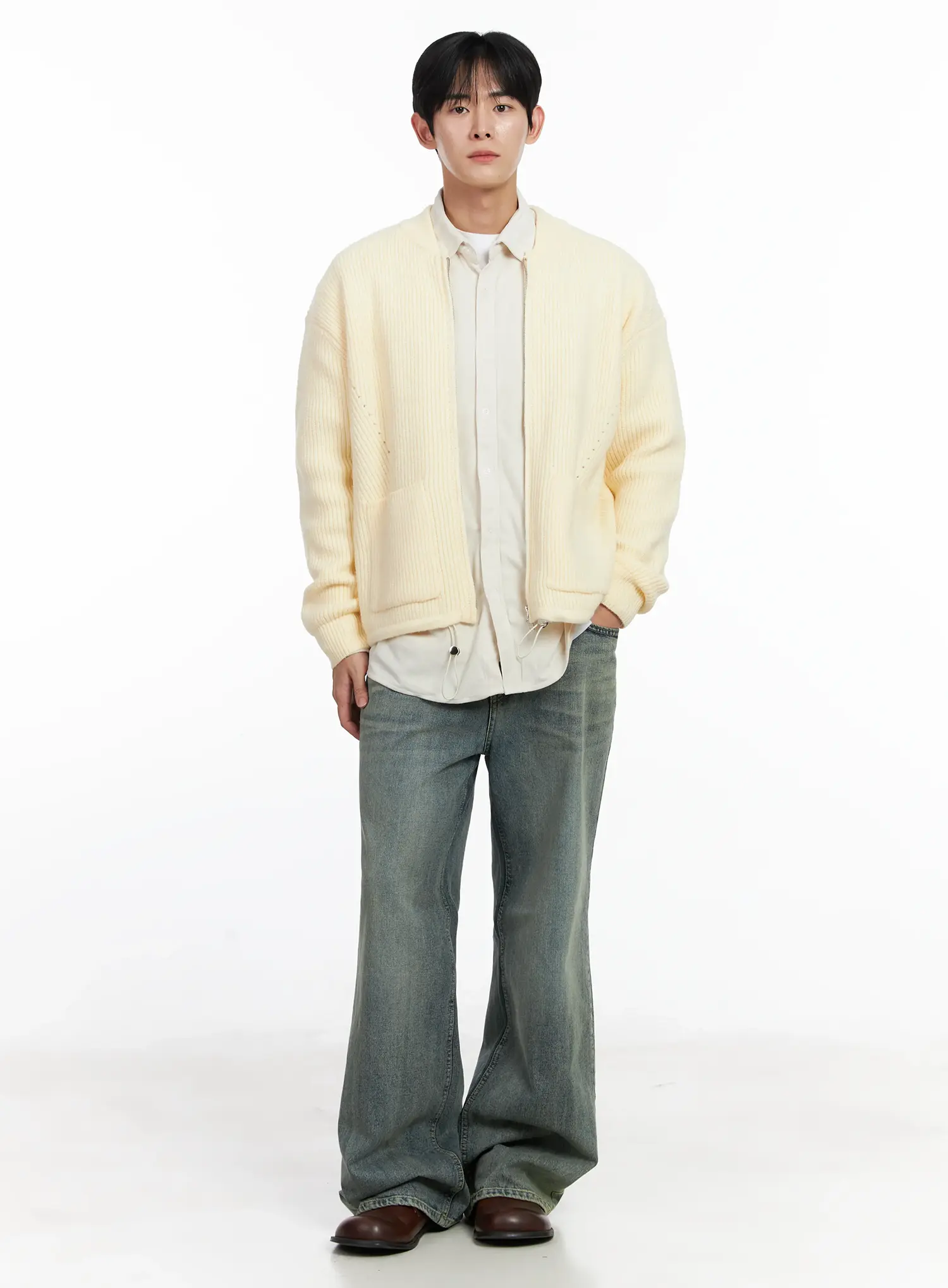 Men's Blue Washed Semi-Flared Jeans IJ521 - Image 12