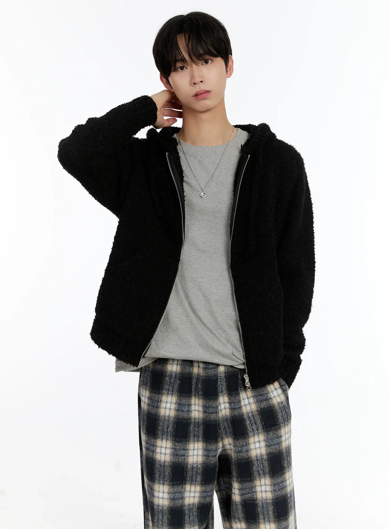 Men's Boucle Knit Zip-Up Hoodie ID502