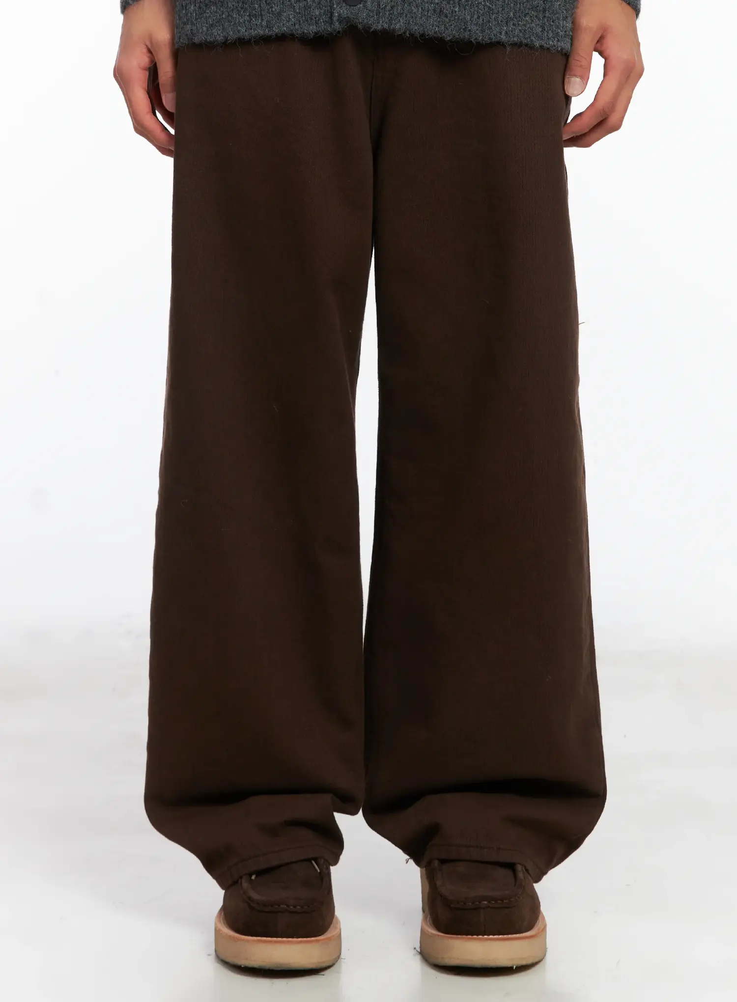 Men's Brown Herringbone Wide Cotton Pants ID511