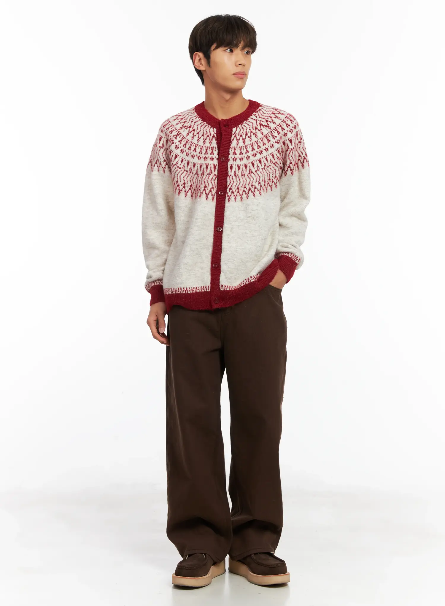 Men's Brown Herringbone Wide Cotton Pants ID511 - Image 8