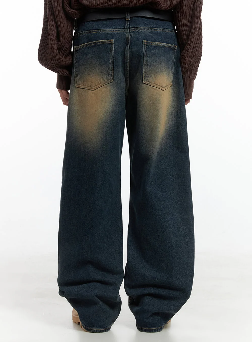 Men's Brown Washed Wide Denim Jeans IO402 - Image 5