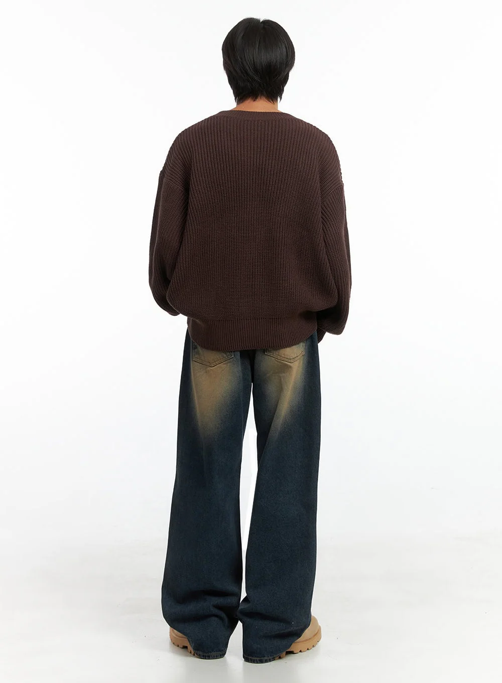 Men's Brown Washed Wide Denim Jeans IO402 - Image 6
