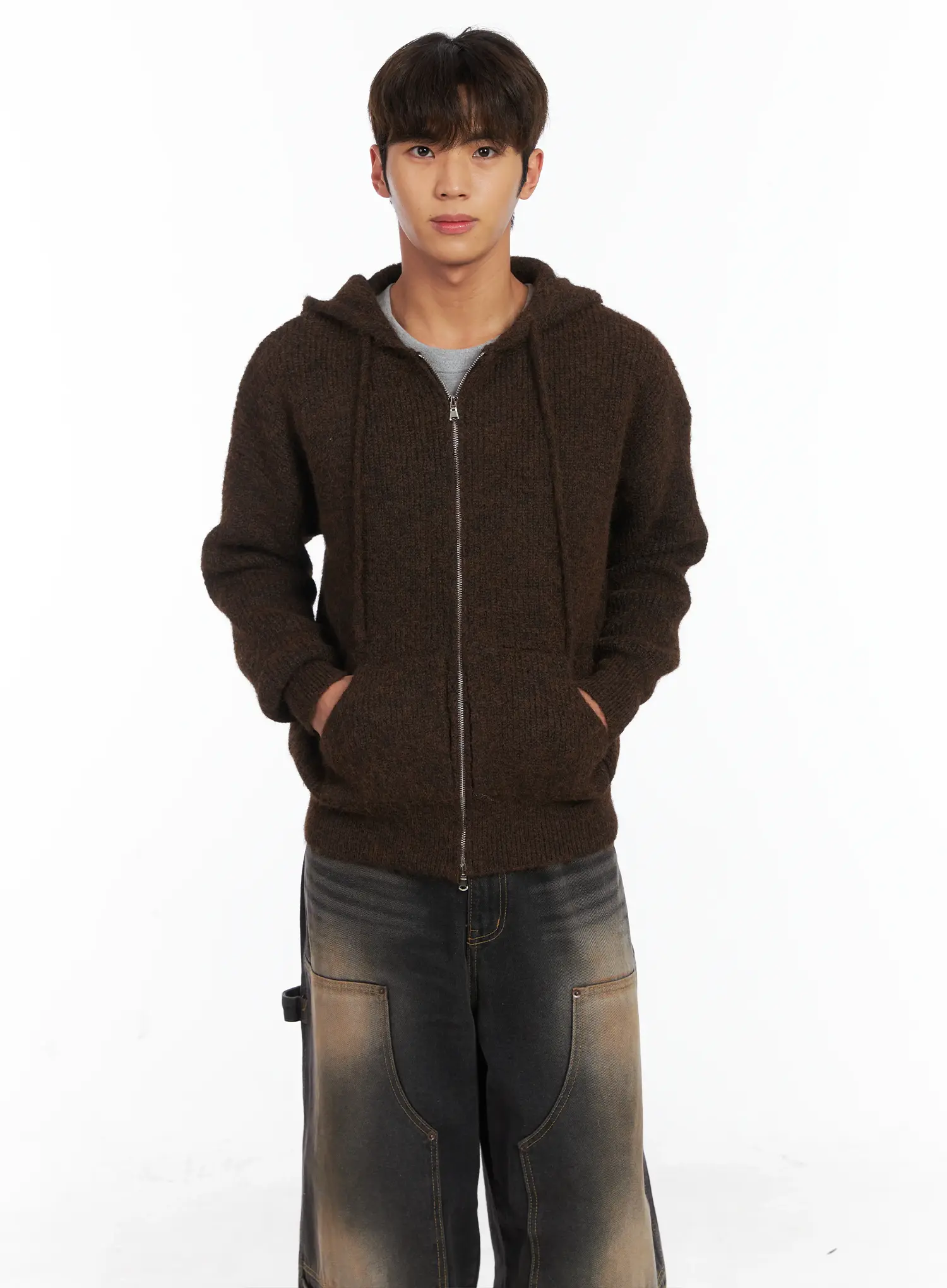 Men's Brushed Wool Knit Zip-Up Hoodie ID511 - Image 6
