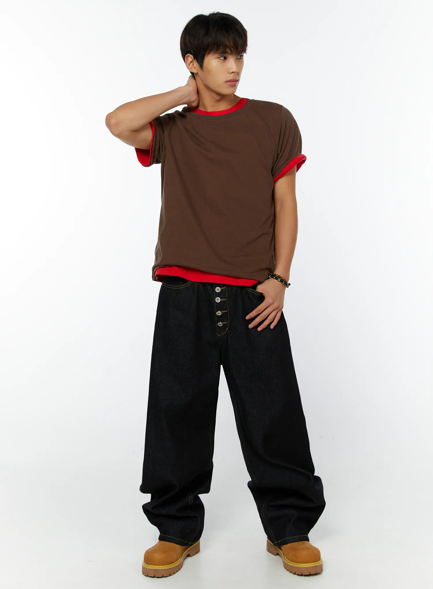 Men's Buttoned Baggy Jeans IY508 - Image 4
