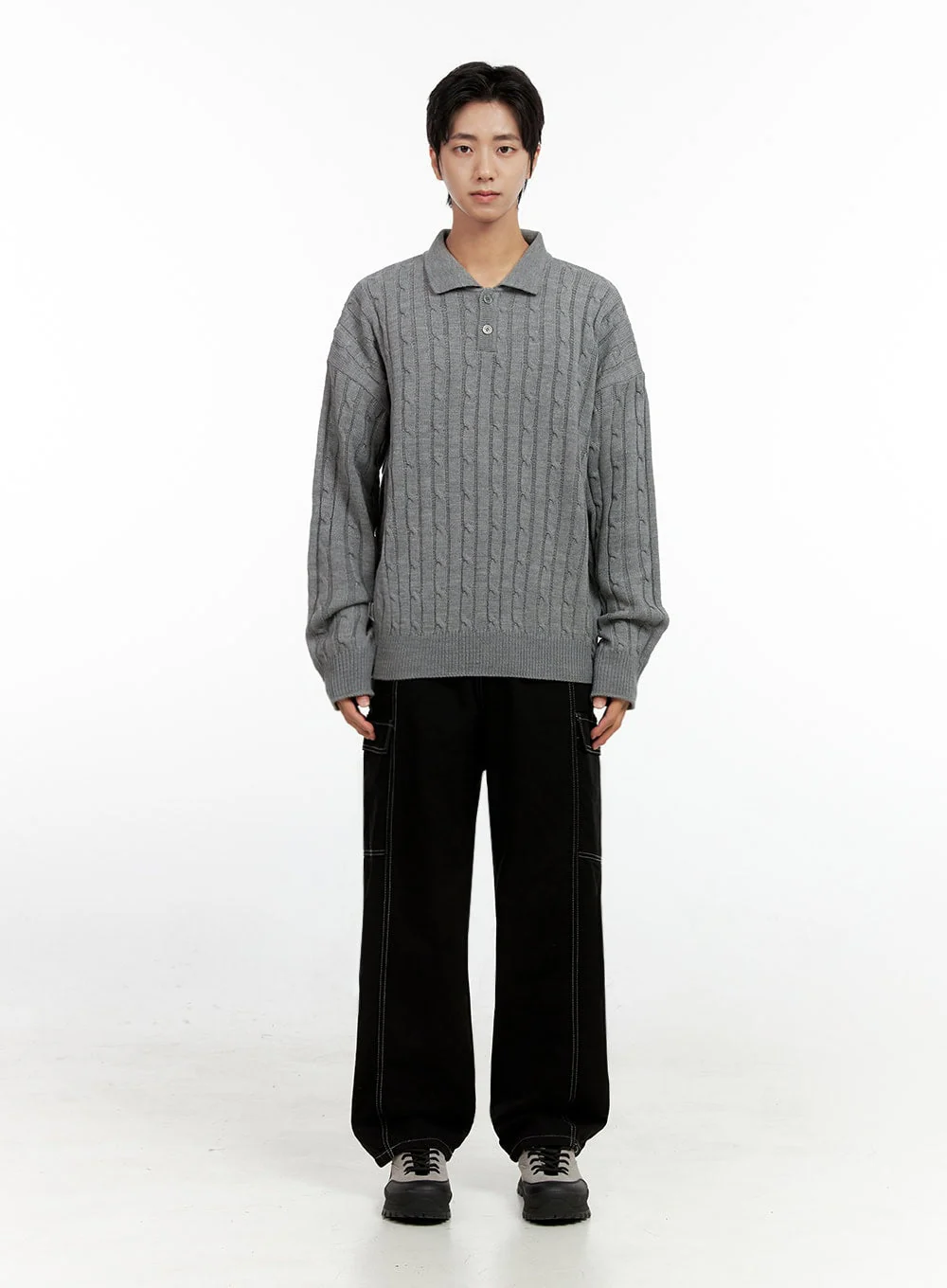 Men's Cable Knit Buttoned Sweater IN411 - Image 6
