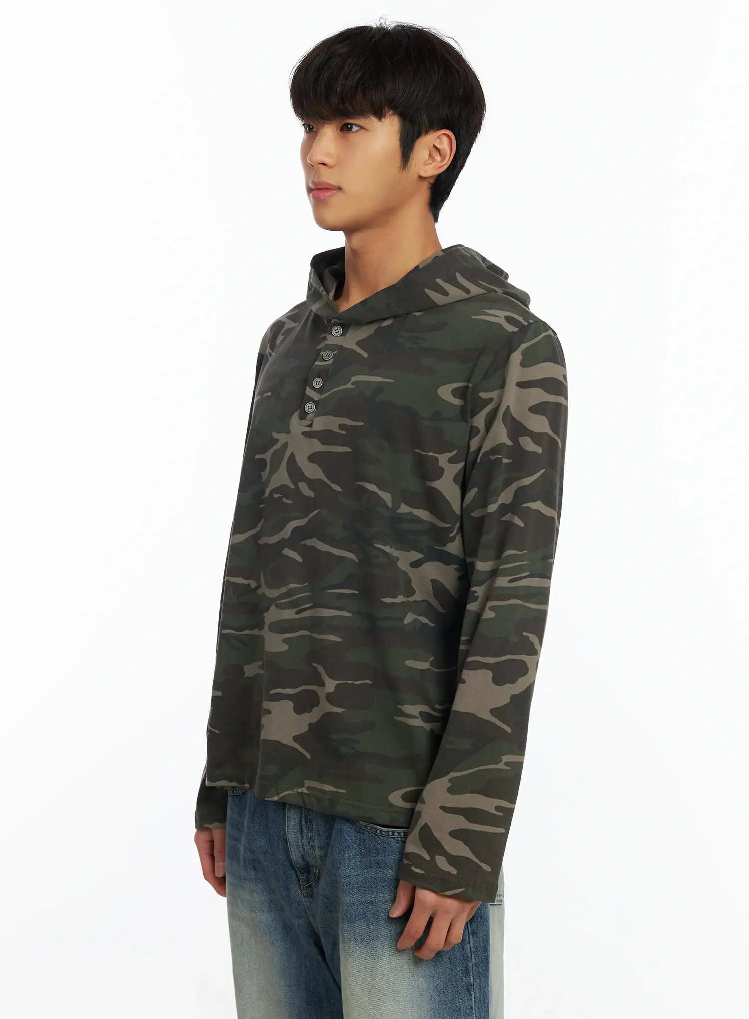 Men's Camo Henley Hoodie IF504 - Image 4