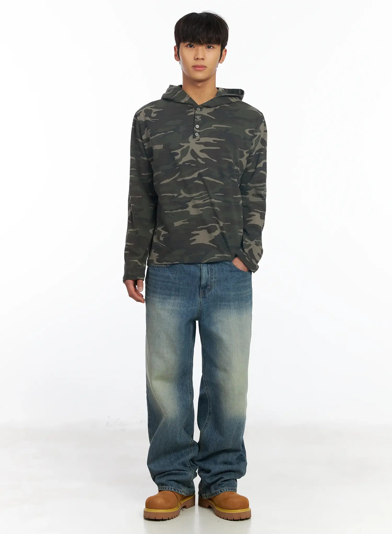 Men's Camo Henley Hoodie IF504 - Image 8