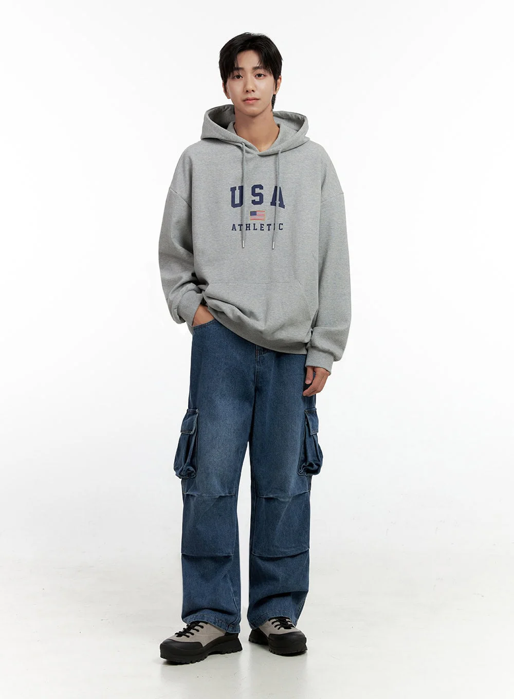 Men's Cargo Pocket Wide Leg Jeans IN401 - Image 3