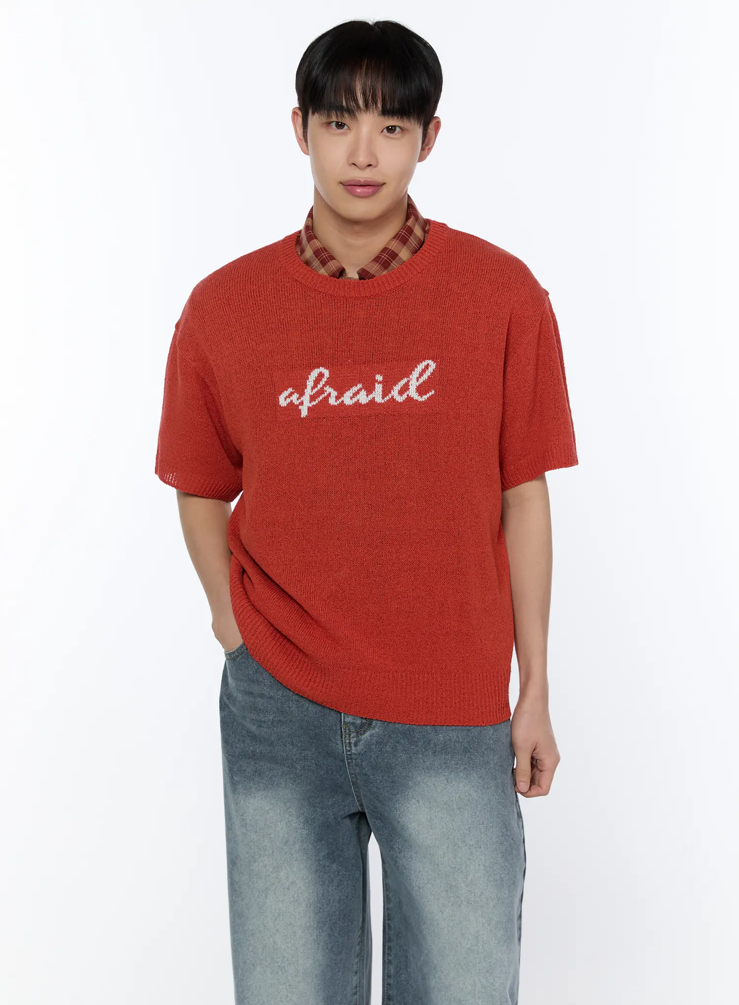 Men's Casual Slogan Knit Shirt IA517