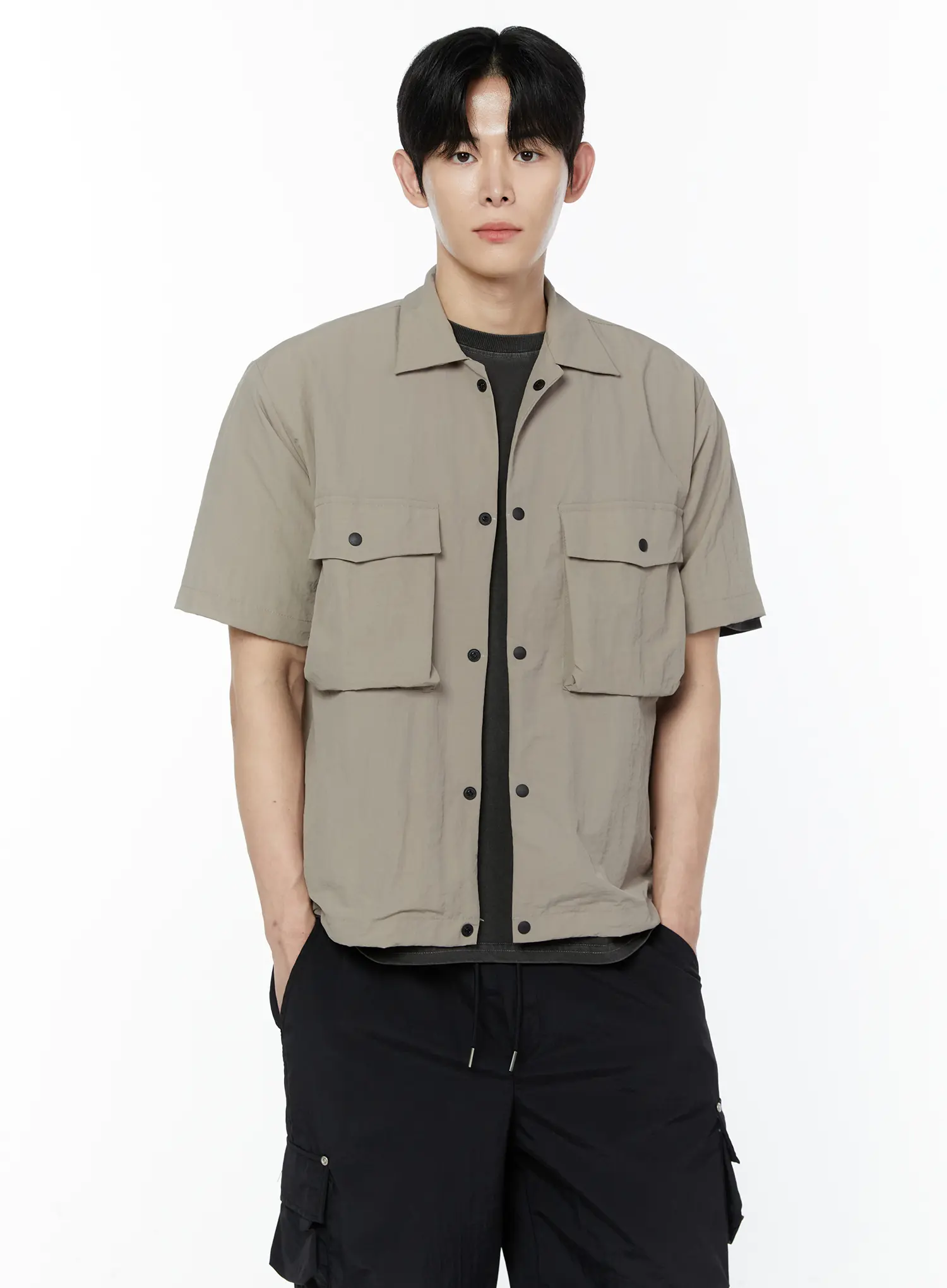 Men's Casual Snap Button Short Sleeve Shirt IA527