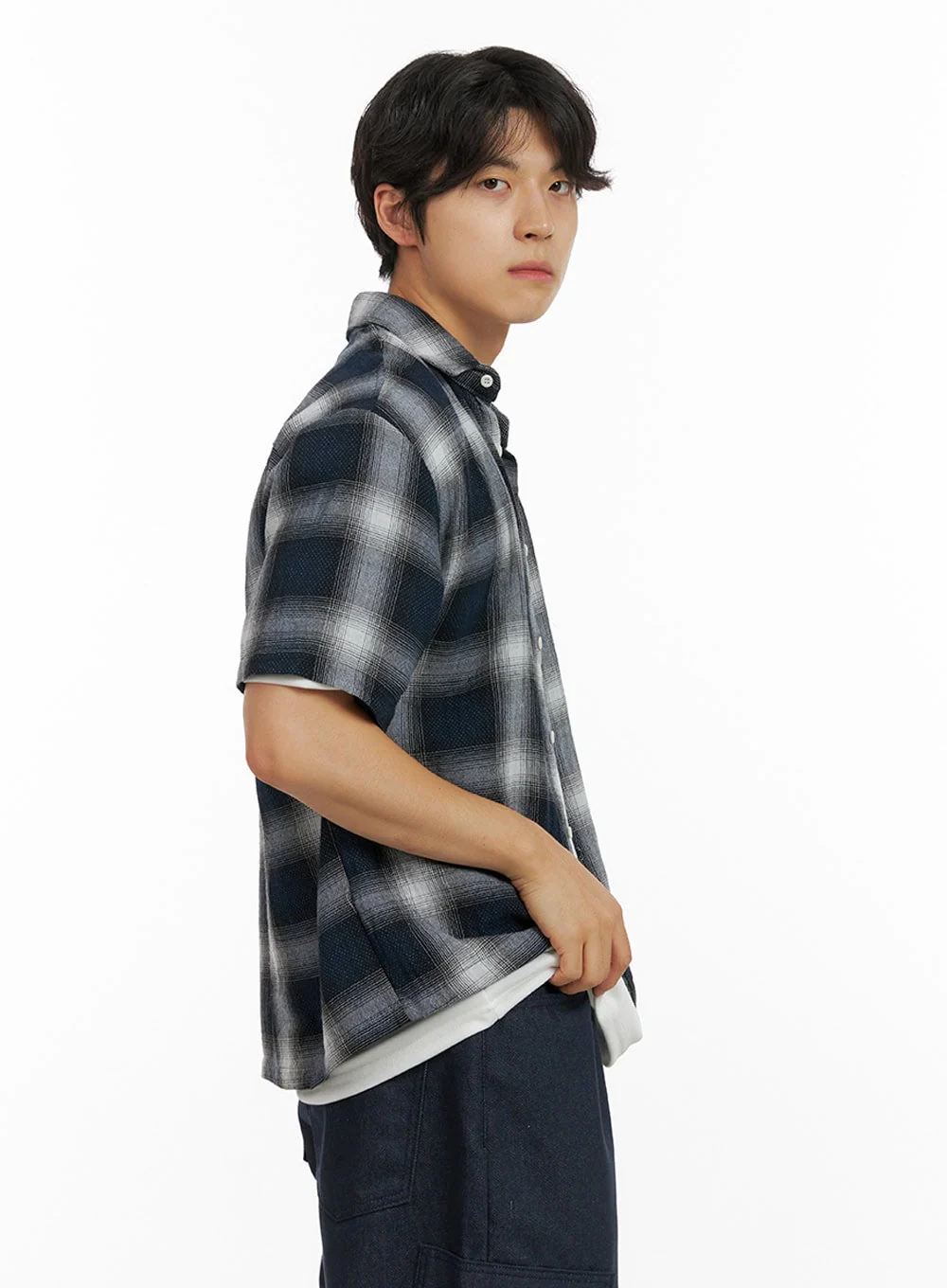 Men's Checkered Collar Shirt IG409 - Image 4