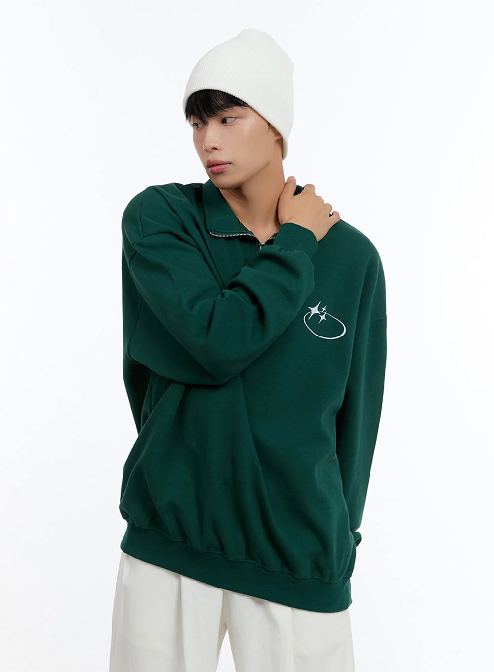 Men's Classic Cotton Half-Zip Graphic Hoodie (Green) IS413 - Image 3