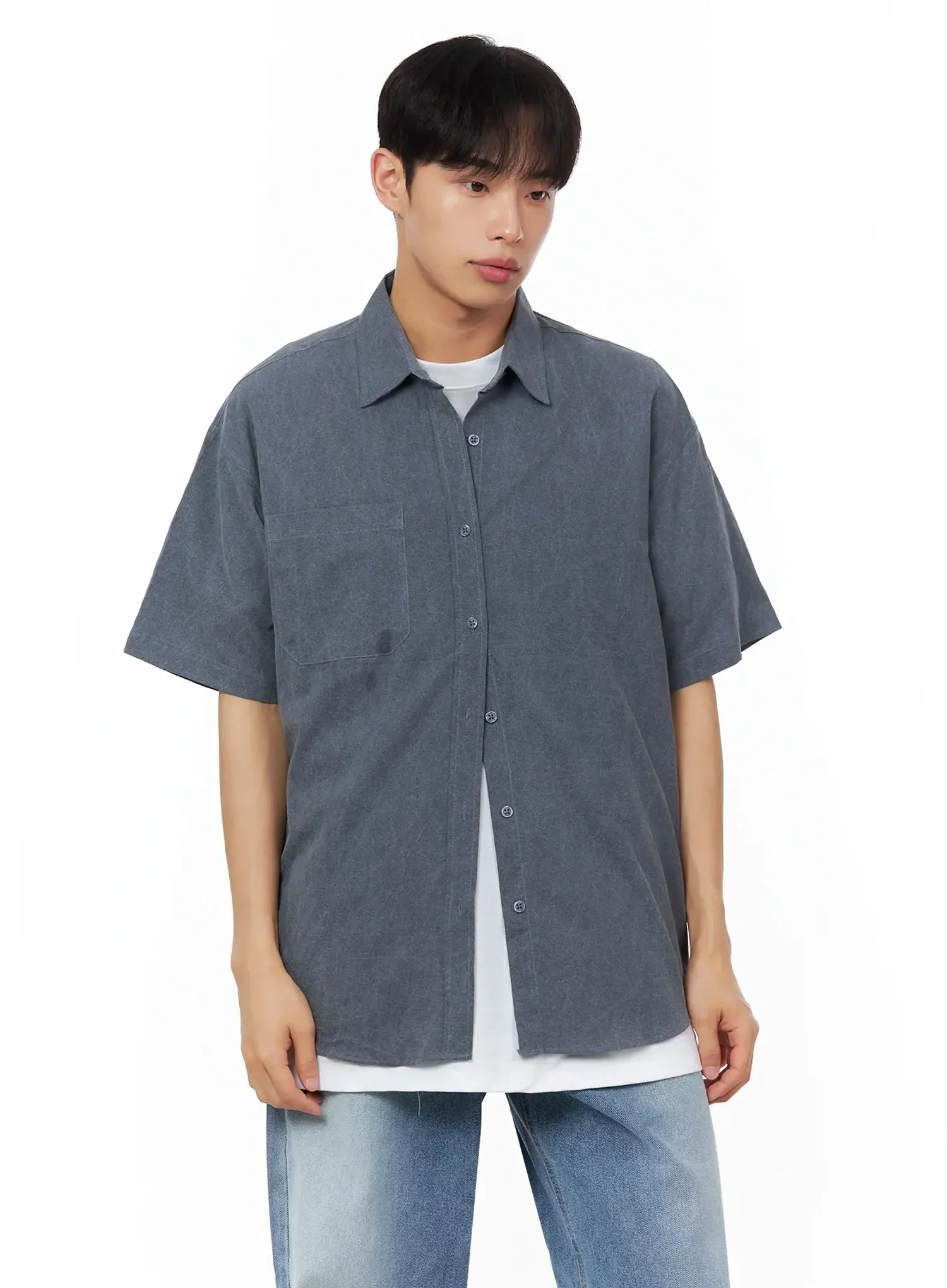 Men's Collared Short-Sleeve Button-Up Top IL516 - Image 11