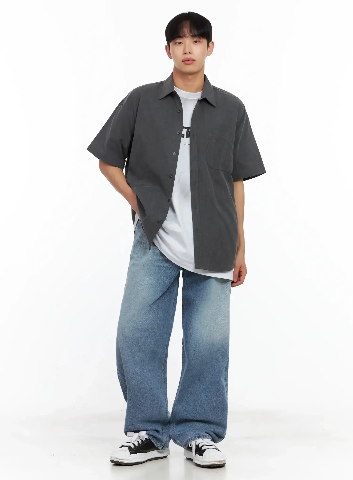 Men's Collared Short-Sleeve Button-Up Top IL516 - Image 12