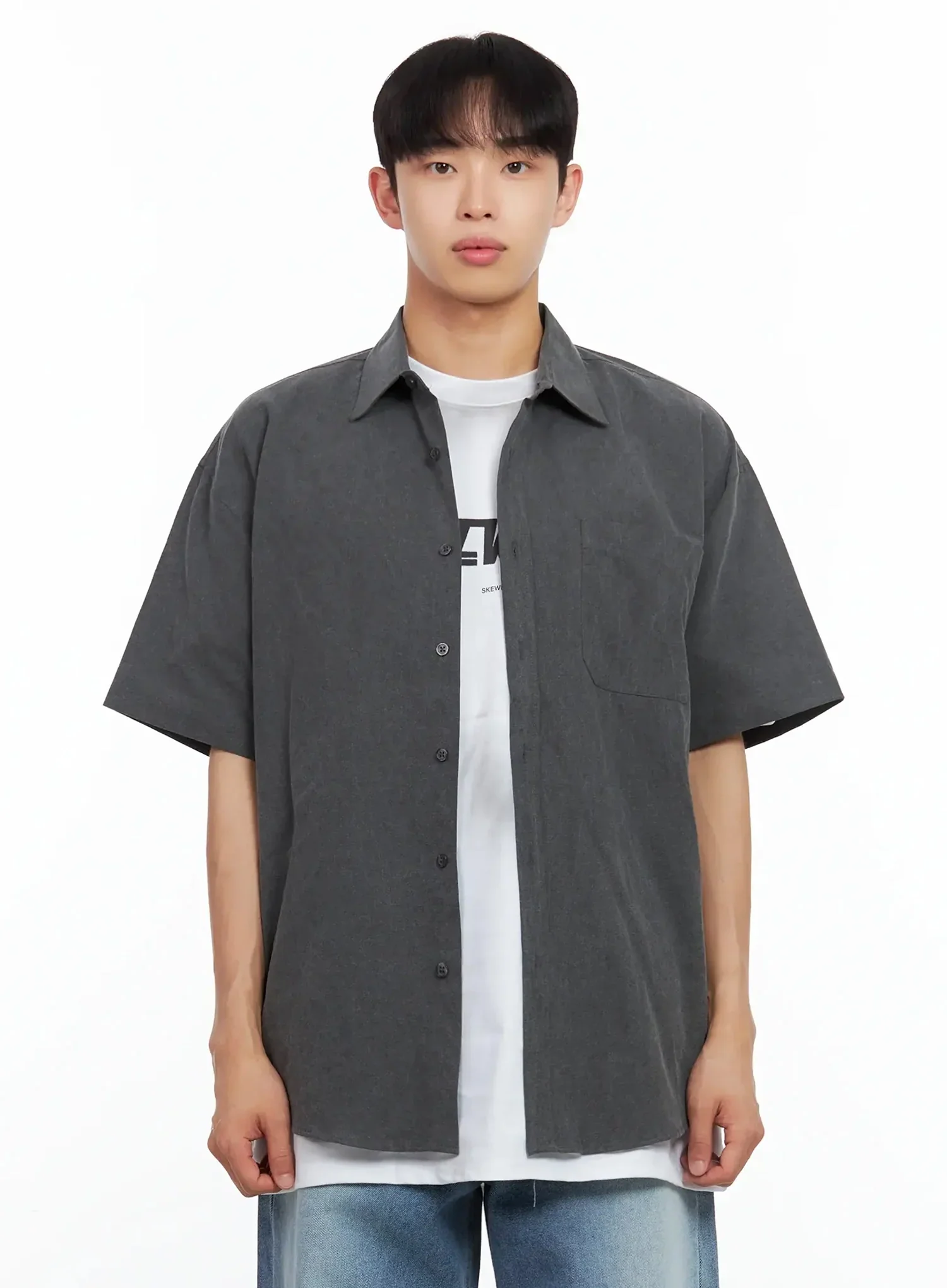 Men's Collared Short-Sleeve Button-Up Top IL516 - Image 17