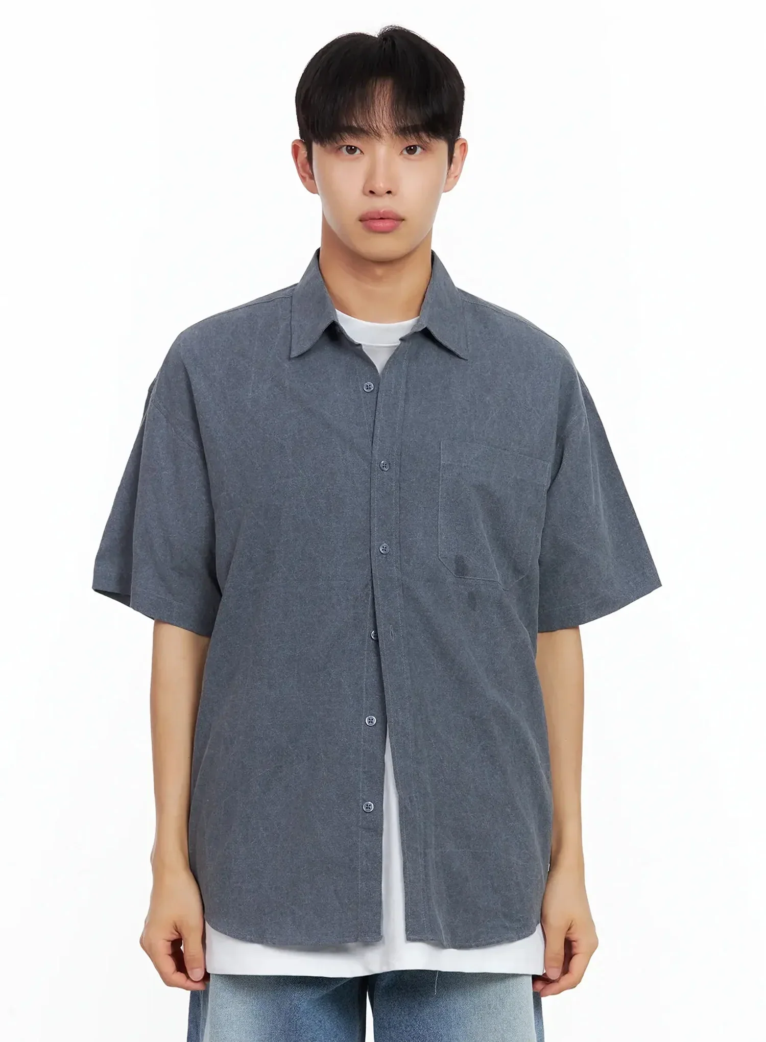Men's Collared Short-Sleeve Button-Up Top IL516 - Image 19