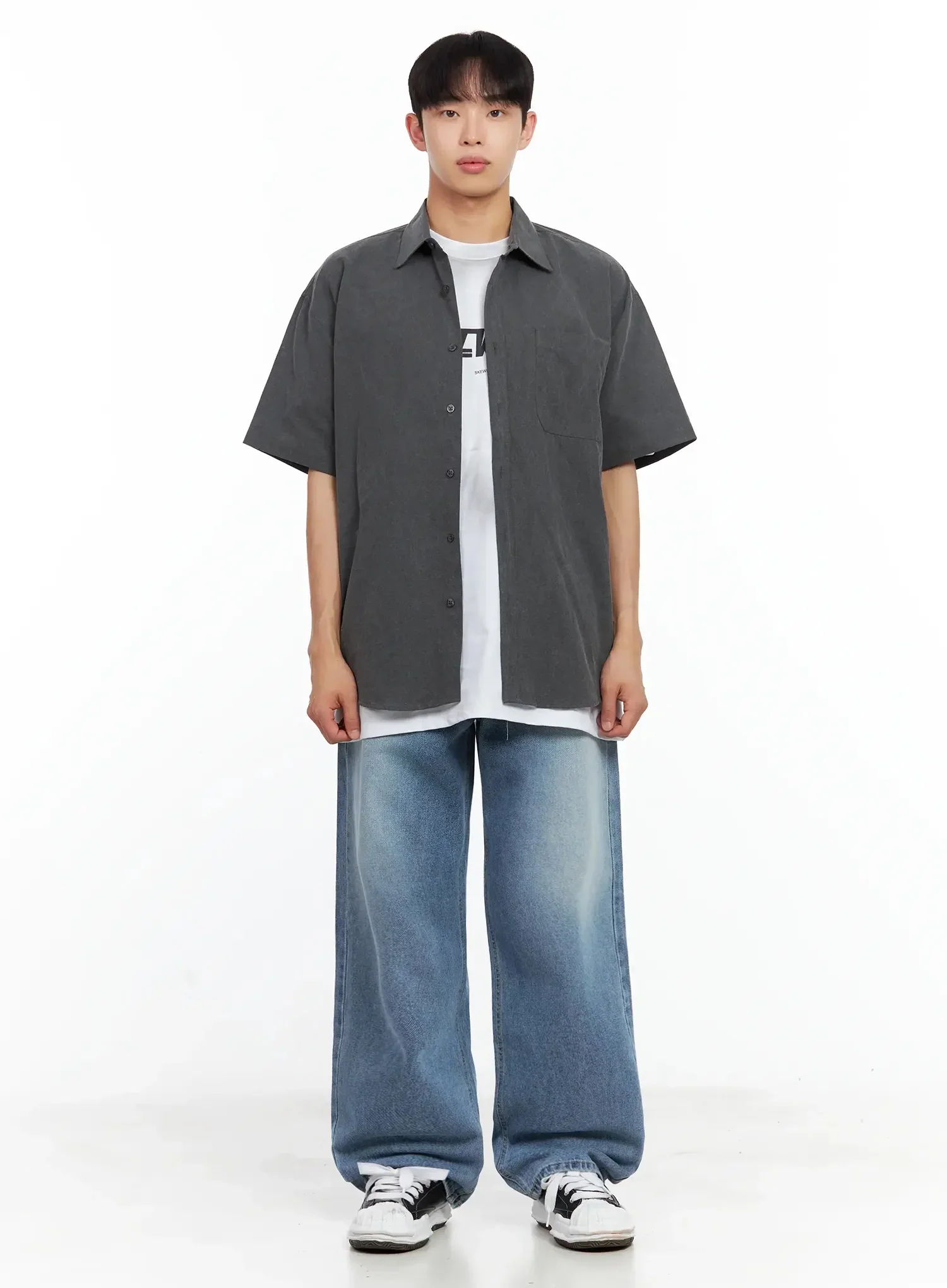 Men's Collared Short-Sleeve Button-Up Top IL516 - Image 5