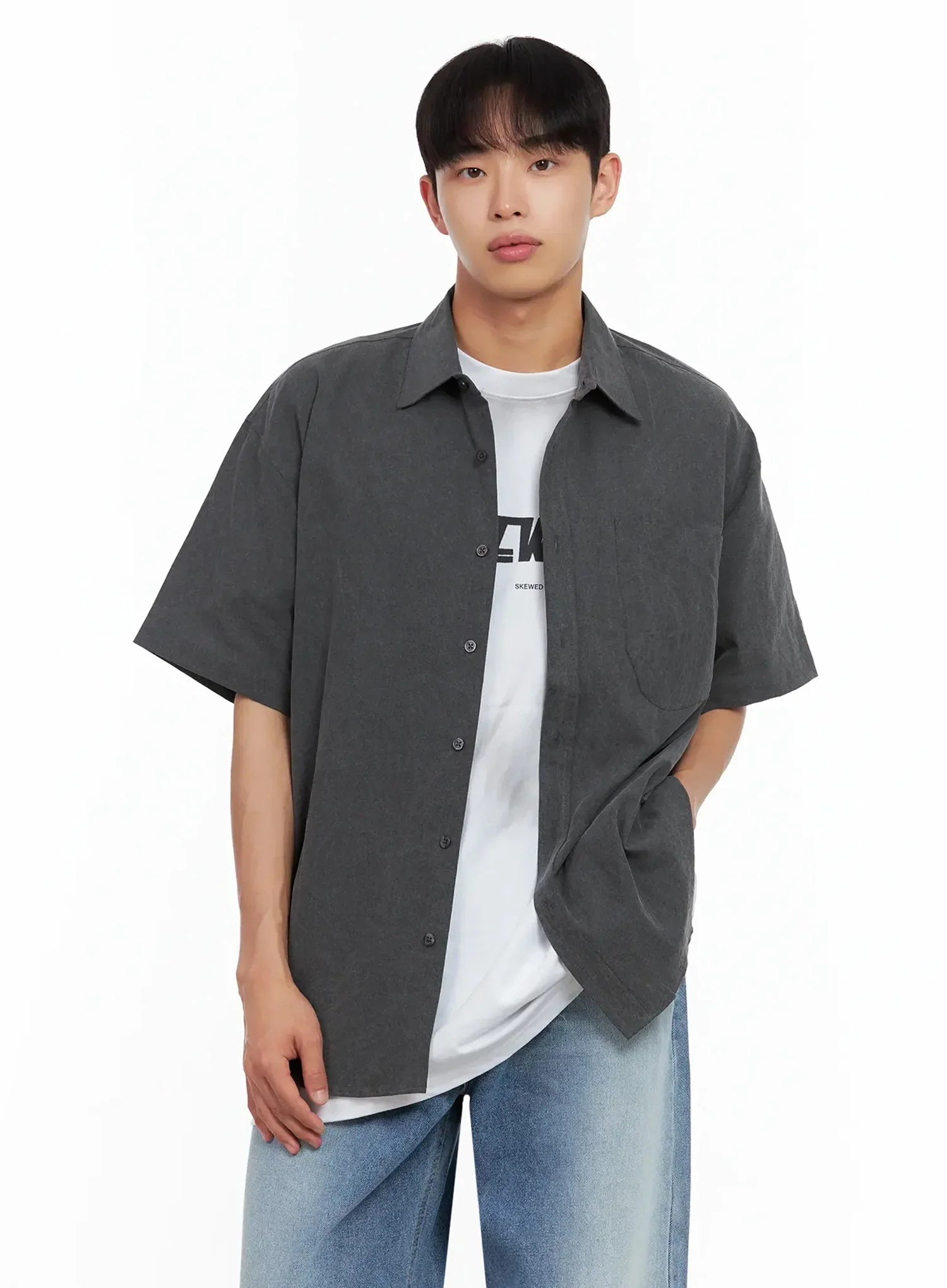 Men's Collared Short-Sleeve Button-Up Top IL516 - Image 7
