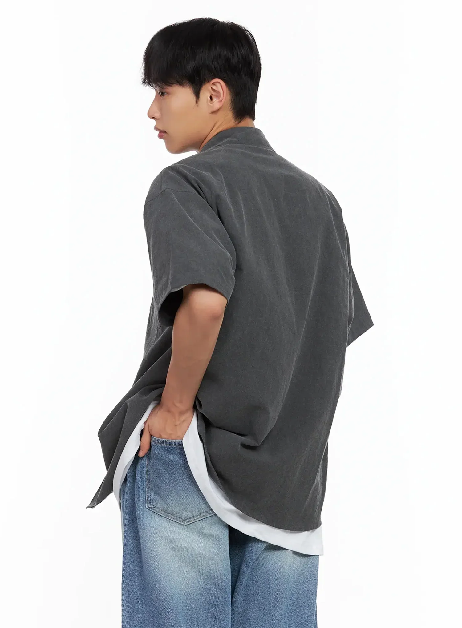 Men's Collared Short-Sleeve Button-Up Top IL516 - Image 9