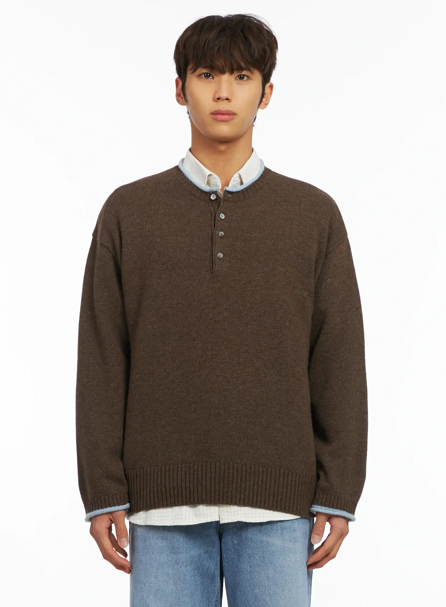 Men's Contrast Henley Knit IJ514 - Image 10