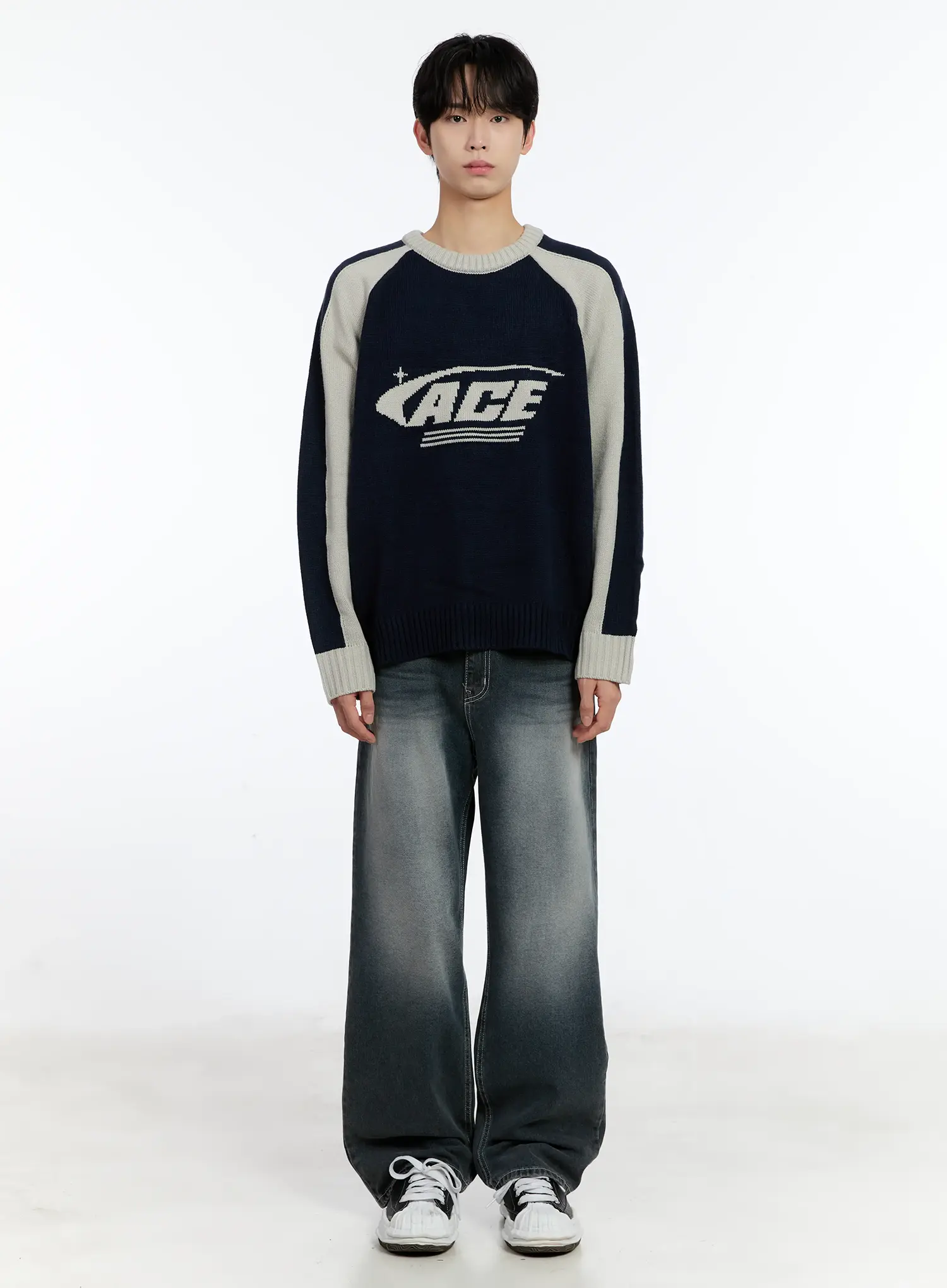 Men's Contrast Raglan Knit Pullover ID502 - Image 3